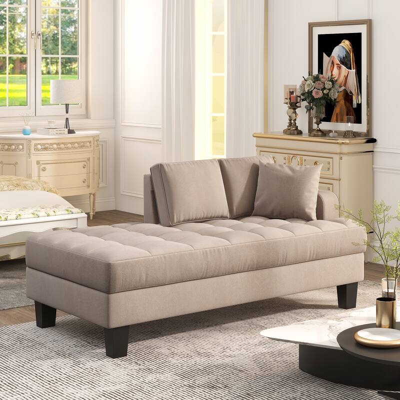 64" Modern Fabric Chaise Lounge with Toss Pillow and Deep Tufted